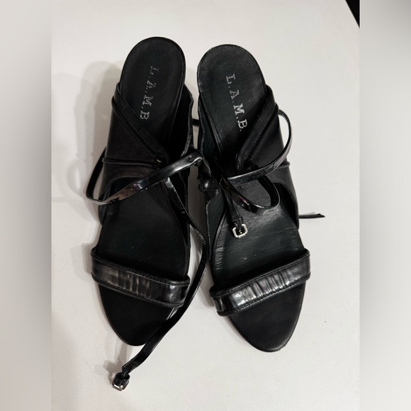 NWOT L.A.M.B. Bambi Black Leather Lace Up Heels. Size 10M - Picture 10 of 12